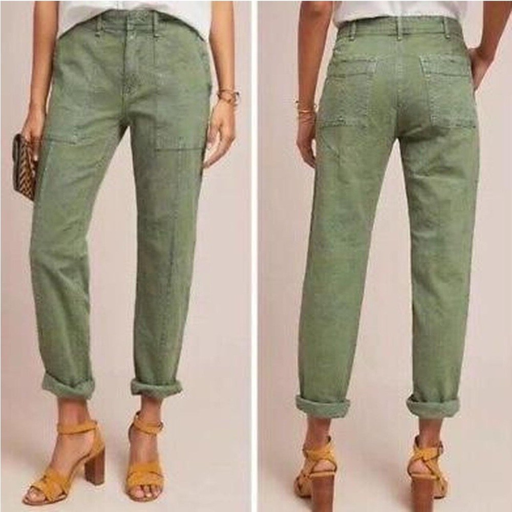 Anthropologie womens 30 The Wandered forest green leaf print straight leg pants